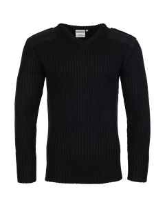 FORT 120V Fort V-Neck Combat Jumper - Epaulettes, Elbow Patches, Shoulder Patches, Heavyweight 7 Gauge Knit, Ribbed Cuffs