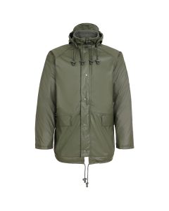 FORT 219 Flex Lined Jacket Green – Waterproof Workwear Coat with Fleece Lining & Hood, Welded Seams, Detachable Hood