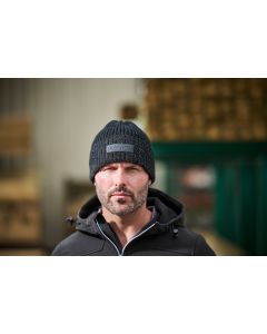 TUFFSTUFF Logo Knit Beanie - Ribbed Knit, Breathable Fabric, Reflective Yarn, Chunky Knit, Rubber TuffStuff Logo