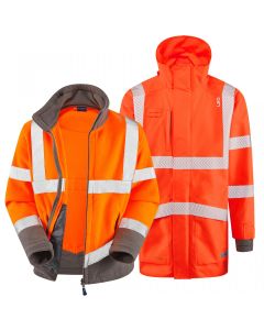 Leo Workwear Clovelly ISO 20471 Class 3 Breathable Executive 3-in-1 Anorak & Fleece- Adjustable Cuffs and Hem, Multiple Secure Pockets