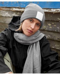 Beechfield Appliqué Patch Beanie - Cotton-Rich Cuffed Winter Hat, Double Layer Knit, Microfleece Lining, Comfort and Warmth