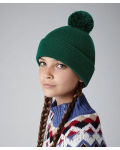 Beechfield Junior Original Pom Pom Beanie – Warm, Cosy Knit Hat for Children, Cuffed Design, Self Coloured Pom Pom