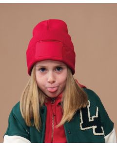 Beechfield Kids Original Patch Beanie - Cotton-Rich Winter Hat, Wide Cuffed Design, Front Patch, Two Tone Pom Pom, Ribbed Cuff