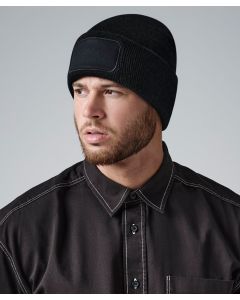 Beechfield Recycled Original Patch Beanie - Sustainable Ribbed Hat, Cotton Twill Patch, Double Layer Knit, Cuffed Design