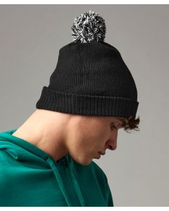 Beechfield Recycled Snowstar® Beanie - Ribbed Knit Winter Hat, Double Layer Knit, Two Tone Pom Pom, Dual Style