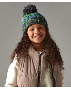 Beechfield Junior Corkscrew Pom Pom Beanie – Rainbow Knit Cap w/ Shearling Band