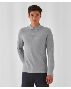B&C Collection Men’s Long Sleeve Polo Tee – 100% Cotton, Buttoned Rib Collar