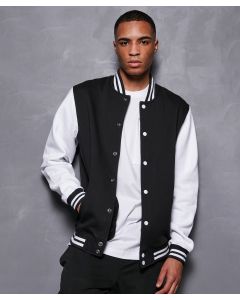 Build Your Brand Basic College Jacket – Full-length Button Panel, Wide Ribbed Hem Sleeve Cuffs, Side Welt Pockets