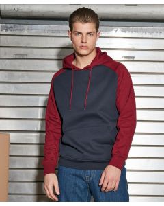 Build Your Brand Basic Raglan Hoodie – Drawcord Hood, Kangaroo Pockets, Contrast Sleeves with Wide Cuffs & Hem