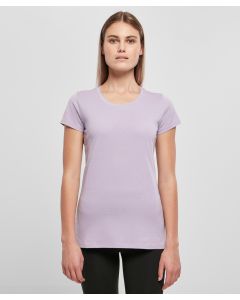 Build Your Brand Women's Basic Tee – Short Sleeves, Rib Crew Neck, Slim Fit, Plain Knitted, Straight Hem