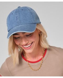 Beechfield Denim Cap – 6 Panel Classic Adjustable Fit, Pre-Curved Peak, Cotton Twill Sweatband, Self-Fabric Strap