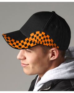 Beechfield Grand Prix Cotton Cap – Rip-Strip™, Pre-embroidered Chequer Design