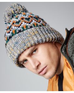 Beechfield Blizzard Bobble Beanie – Geometric Knit Cap with Shearling Lining