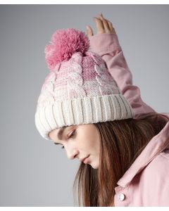 Beechfield Ombré Beanie – Heavy Knit, Shearling Lining Winter Cap with Pom Pom