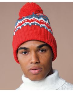 Beechfield Retro Ski Beanie - Heritage Knitted Winter Hat, Self Coloured Pom Pom, Cuffed Classic Design