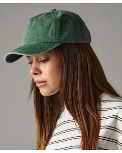 Beechfield Relaxed 5 Panel Vintage Cap – Washed Cotton Finish, Semi Curved Peak, Self Fabric Strap, Brass Effect Buckles, Soft