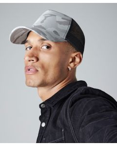 Beechfield Camo Trucker Snapback Hat – Mesh Back, One Size, Retro Style Snapback