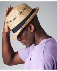 Beechfield Straw Summer Trilby Hat –100% Natural Straw, Moderate Brim, Sweatband