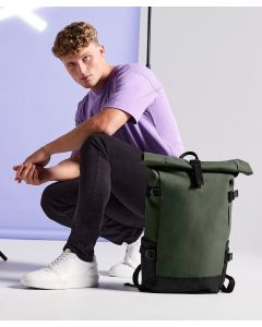 Bagbase Block Roll-Top Backpack – Laptop Sleeve, Zip Pockets, Adjustable Straps