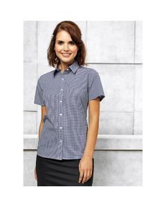 Premier Women's Microcheck (gingham) Short Sleeve Cotton Blouse
