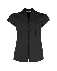 Kustom Kit Women's Continental Blouse Mandarin Collar Cap Sleeve