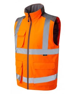 Leo Workwear TORRINGTON Leo EcoViz Bodywarmer - Elasticated Armholes, Interactive YKK Front Zipper, Fleece Lined Collar