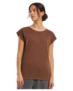 Build Your Brand Women’s Extended Shoulder Tee – Round Neck Line, Small Rib Cuff, And Turn-Up Sleeves