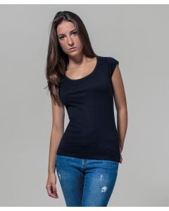 Build Your Brand Women’s Back Cut Tee – Single Jersey, Open Back, V-Back Detail, Lightweight
