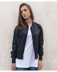 Build Your Brand Women's Bomber Jacket – Long Sleeves, Rib Cuff & Hem, Front Zip, Side Pockets, Lightweight Lining