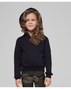 Build Your Brand Girls Cropped Sweat Hoodie – Rib Cuff Sleeves, Hooded Neckline