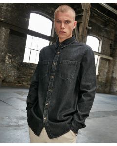Build Your Brand Men’s Denim Shirt – Cotton Non-Stretch Denim, Regular Fit, Classic Collar, Sleeve Cuffs, Faux-Horn Buttons, Two Chest Pockets, Customisable