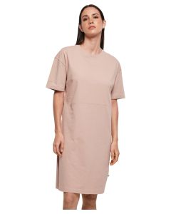 Build Your Brand Women's Organic Cotton Tee Dress – Oversized Fit, Short Sleeves, Crew Neck, Side Slit Hem, A-Line Drop