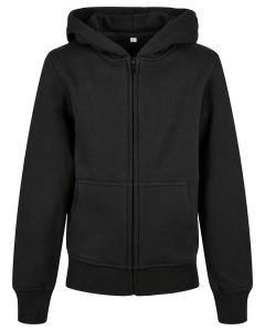 Build Your Brand Organic Cotton Kids Basic Zip Hoodie – Long Sleeves, Rib Cuffs & Hem, Kangaroo Pockets, Brushed Fleece