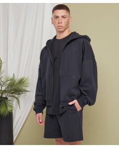 Build Your Brand 90s Zip Hoodie – Oversized Fit With Heavily Dropped Shoulders, Extra-Large Hood, Cotton Terry