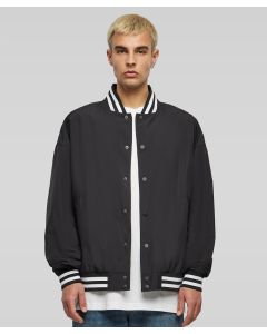 Build Your Brand Light College Jacket – Classic Varsity Look, Men’s, Lightweight Dropped Shoulders, Striped Stand-Up Collar, Elastic Cuffs & Hem, Snap Button Placket
