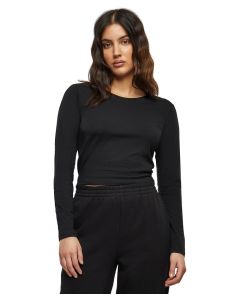 Build Your Brand Women’s Cropped Long Sleeve Top  – Slim Fit, Cropped Regular Fit, Crew Neck, Lightweight, Ideal for Printing/Branding