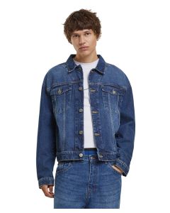 Build Your Brand Heavy Boxy Men’s Denim Jacket – Flap Pockets, Long Sleeves