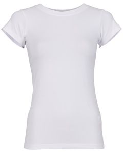 Build Your Brand Women's Stretch Tee – Fitted Cotton Rich T-Shirt, Timeless Design, Collarless Finish, Short Sleeves