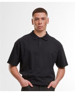 Build Your Brand Oversized Polo Shirt - Classic Collar and Button Placket, Polo Collar with Two Button Closure