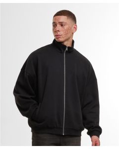 Build Your Brand Oversized Zip Jacket - Heavy Cotton Oversized Fit Street Style, Stand Up Collar, Full Metal Zip, Ribbed Cuffs and Hem