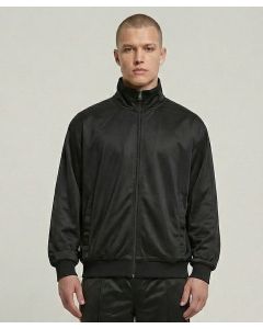 Build Your Brand Tricot Track Jacket – Full Zip Athletic Heritage Layer Topwear, Stand Up Collar, Loose Fit, Side Pockets, Half Moon