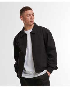 Build Your Brand Basic Workwear Jacket - Durable Cotton Twill Utility Jacket, Full Length Metal Zip, Side Pockets, Turn Down Collar