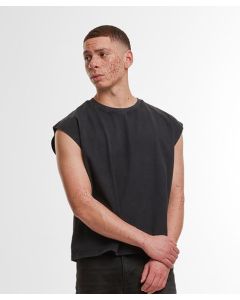Build Your Brand Vintage Cropped Heavy Sleeveless Tee - Oversized Cotton T-Shirt, Dropped Shoulder, Crew Neck