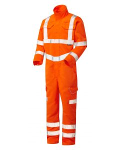 Leo Workwear MOLLAND EcoViz Workwear Coverall – Hi-Vis Orange, Zip Front with Storm Flap, Waterproof, Long Sleeves, Multi Pockets