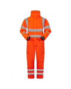 Leo Workwear WATERTOWN EcoViz 10KX Performance+ Coverall – Orange, Stretch Fit, Detachable Hood, Waterproof, Leg Zip Opening