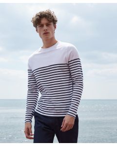 Front Row Long Sleeve Breton Striped T-Shirt – Crew Neck, Plain Chest Panel, Long Sleeves, Flat Lock Stitching