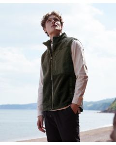 Front Row Recycled Sherpa Gilet – Soft Fleece Bodywarmer , Contrast Woven Chest Panel, Eco-Friendly