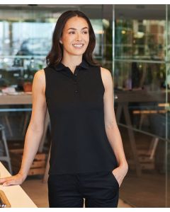 Henbury Women’s Sleeveless Coolplus® Polo T-Shirt – Ribbed Collar & Armhole, Micro-Piqué, Slimline Button Placket