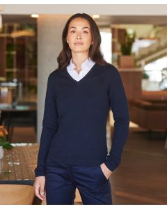 Henbury Women's 12-Gauge V-Neck Jumper – Soft Cotton Blend Knit, Tailored Classic Fit, Tube Knit Waist and uff