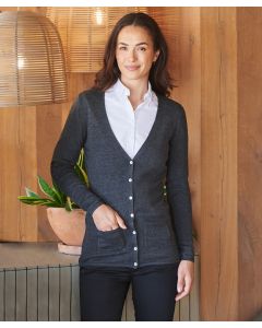 Henbury Women's V Button Cardigan – Soft Cotton Blend, Fashion Fit Style, Shell Effect Buttons, Set-In-Sleeves